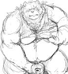  2022 anthro belly ben_(zenless_zone_zero) big_belly blush censored hi_res kemono kotobuki male mammal masturbation mihoyo overweight overweight_male scar sketch solo ursid zenless_zone_zero 