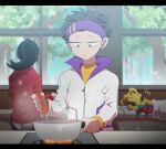  accessory aoi_shibuya bandai_namco bed bedding black_hair blanket cooking cooking_pot digimon digimon_(species) digimon_survive female feral furniture group hair headband human kitchen_utensils kunemon kunemon_(survive) kuso_800t ladle male mammal ryou_tominaga sleeping tools trio 