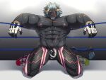  aaassstaro abs anthro big_biceps big_pecs blush bodily_fluids bottomwear censored clothing defeated embarrassed erection eye_scar facial_scar fighting_ring fingerless_gloves fishnet fishnet_bottomwear foreskin genitals gloves grey_mane handwear horn humiliation knee_pads kneeling krampus_(housamo) leaning leaning_back lifewonders male mane micropenis monster muscular muscular_anthro muscular_male nipples open_mouth pecs penis penis_humiliation scar scribble_censorship serratus small_penis small_penis_humiliation solo spread_legs spreading sweat tail_tuft thick_thighs tokyo_afterschool_summoners torn_clothing tuft tusks video_games wrestling 