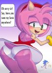  absurd_res amy_rose anthro blush butt clothing duo english_text eulipotyphlan female gradient_background hedgehog hi_res kinkybird looking_at_viewer looking_back male male/female mammal open_mouth open_smile panties rear_view sega simple_background smile sonic_the_hedgehog sonic_the_hedgehog_(series) text underwear upskirt 