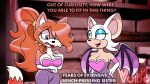  2 adventure anthro character clothing cosplay costume dragonboy618 duo female female/female hi_res humor invalid_tag jenna rouge rouge_the_bat sega sibling sonic_the_hedgehog_(series) sonicoc suiting twins vulpivoid warehouse 