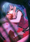  1girl apple aqua_eyes aqua_hair aqua_nails bare_arms bare_shoulders blurry blurry_foreground camisole curtains depth_of_field dutch_angle eyelashes floral_print flower food fruit hair_down hair_over_shoulder hatsune_miku high_heels highres holding holding_food holding_fruit imminent_bite lace-trimmed_camisole lace_trim light_particles long_hair looking_at_viewer midriff open_mouth petals pink_camisole polka_dot_camisole red_apple red_flower red_footwear red_rose romeo_to_cinderella_(vocaloid) rose shoes shoes_removed sitting solo suzuri_suzuna vocaloid window 
