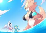  absol anthro ball beach_ball big_breasts bikini bikini_top black_bikini_top blue_body blue_fur breasts clothing cloud delphox female fluffy fluffy_tail fur generation_3_pokemon generation_5_pokemon generation_6_pokemon group hi_res huge_breasts inflatable inner_ear_fluff multicolored_body multicolored_fur navel neck_tuft nintendo open_mouth open_smile oppai_751 pokemon pokemon_(species) red_bikini_top red_body red_fur simipour sky smile standing swimwear trio tuft video_games water white_body white_fur wings yellow_bikini_top yellow_body yellow_fur 