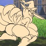  anthro big_breasts big_butt breasts butt curious female generation_1_pokemon kneeling ninetales nintendo pokemon pokemon_(species) solo video_games 