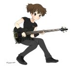  1girl bass_guitar black_footwear black_pants black_shirt highres instrument k-on! metallica pants shirt suzuki_jun t-shirt tezbert 