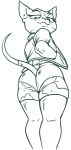  2022 anthro big_butt bottomwear butt clothed clothing digital_media_(artwork) domestic_cat eyebrows eyelashes felid feline felis female fully_clothed hairless hairless_cat hand_in_pocket head_turned hi_res hotpants jacket jupitersaturn legwear looking_at_viewer looking_back looking_back_at_viewer looking_down looking_down_at_viewer low-angle_view mammal monochrome pockets redout shorts smile smiling_at_viewer smirk solo sphynx_(cat) thick_thighs thigh_highs topwear vixen_(jupitersaturn) webcomic worm&#039;s-eye_view 