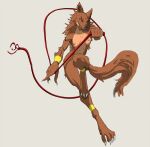  2022 4_toes 5_fingers action_pose anklet anthro black_nose bracelet breasts brown_body brown_fur canid canine claws digitigrade feet female finger_claws fingers front_view fur grey_background half-closed_eyes hi_res holding_object holding_weapon holding_whip jewelry looking_at_viewer mammal medium_breasts minnah_mannarah narrowed_eyes nipples nude pink_nipples pose red_eyes scuotivento simple_background smile smirk solo tan_body tan_fur toe_claws toes vampire_survivors weapon were werecanid werecanine werewolf whip white_claws 