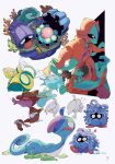  0_ici_0 =3 black_eyes bow clamperl coral deoxys deoxys_(normal) drizzile dunsparce flower highres horsea looking_up partially_colored pink_flower pokemon pokemon_(creature) shellder skrelp squiggle tangela teeth tongue tongue_out wet 