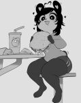  &lt;3 &lt;3_eyes anthro black_hair burger chair female food fries furniture giant_panda hair hi_res kenny_(kenashcorp) krekk0v mammal open_mouth open_smile sitting smile solo straw ursid 