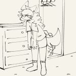  3_fingers anthro clothes_hanger clothing drawer fingers footwear hair male messy_hair shirt short_sleeves simple_background socks sog_(squishy) solo squishy_(artist) standing topwear underwear 