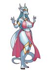  2022 anthro big_breasts blazbaros blue_eyes bottomwear breasts cleavage clothed clothing dragon female hair hi_res horn jewelry loincloth long_hair looking_at_viewer scalie solo teal_hair thick_thighs topwear 