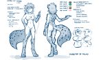  2019 anthro breasts butt canid canine casual_nudity digitigrade english_text featureless_breasts featureless_crotch felid feline female front_view fur hand_on_hip hi_res holding_object hybrid kathrin_vaughan keidran looking_at_viewer mammal model_sheet monochrome needle nude one_leg_up pawpads rear_view sewing_needle simple_background sketch smile solo spots spotted_fur text tom_fischbach twokinds webcomic white_background 