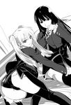  asmodeus ass censored greyscale incest looking_at_viewer lucifer monochrome multiple_girls nibai panties panties_aside pussy siblings sisters stakes_of_purgatory thighhighs twintails umineko_no_naku_koro_ni underwear yuri 