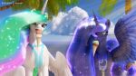  2022 3d_(artwork) absurd_res clopician cloud dessert digital_media_(artwork) duo equid equine eyelashes eyewear feathered_wings feathers female feral food friendship_is_magic front_view hasbro hi_res horn ice_cream mammal my_little_pony outside princess_celestia_(mlp) princess_luna_(mlp) sibling sister sisters sunglasses winged_unicorn wings 