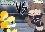  animal_crossing anthro beastars biped blur_(disambiguation) bodily_fluids bra brown_body brown_fur canid canine canis clothed clothing colored crowd detailed_background digital_media_(artwork) domestic_dog duo english_text female fight fighting_pose fighting_ring fur group hi_res isabelle_(animal_crossing) juno_(beastars) mammal mask nintendo open_mouth pester pose shih_tzu shirt smile sports_bra sports_mask sportswear sweat sweatdrop tank_top text title_card topwear toy_dog underwear uniform video_games wolf wrestler_costume wrestling_mask 
