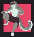  anthro bottomwear bulge cheek_tuft chest_tuft claws clothing erection facial_tuft felid fluffy hat headgear headwear hi_res himbo leo_(snowpard) long_tail male mammal markings muscular muscular_anthro muscular_male pantherine pants paws snow_leopard solo solo_focus tail_markings tuft yeehaw_goth 