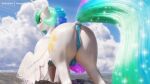  2022 3d_(artwork) absurd_res butt clopician clothing cutie_mark digital_media_(artwork) equid equine feathers feral friendship_is_magic hasbro hi_res horn mammal multicolored_tail my_little_pony outside princess_celestia_(mlp) rear_view solo water white_body white_feathers winged_unicorn wings 