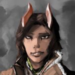  1:1 ambiguous_gender anthro cassie cassiehuntress digital_drawing_(artwork) digital_media_(artwork) dragon fangs hi_res horn humanoid looking_at_viewer portrait shaded smile soft_shading solo 
