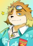  aloha_shirt anthro blonde_hair blue_eyes canid canine canis clothing domestic_dog eyewear flirting floppy_ears hair hi_res hisaki_(live-a-hero) jewelry l3yj2vcknincza7 lifewonders live-a-hero male mammal necklace one_eye_closed pattern_clothing pattern_shirt pattern_topwear shirt smile solo sunglasses topwear video_games wink 