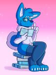  animal_genitalia anthro balls blue_body blue_eyes blue_fur book canid canine canis clothed clothing eyewear fur genitals glasses hi_res legwear librarian looking_at_viewer male mammal no_sound nude sextember sheath simple_background solo stockings wolf wolfyzeeb young zeeb_wolfy 