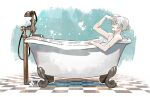  1boy alchemy_stars bangs bathing bathtub bubble hair_bun hand_up kyouichi male_focus matthieu_(alchemy_stars) nude short_hair sitting solo tile_floor tiles wet white_hair yellow_eyes 