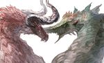  azdaja_(ff14) brother_and_sister closed_eyes curled_horns dragon final_fantasy final_fantasy_xiv from_side half-closed_eyes highres horns no_humans portrait profile red_eyes sakaya313 scales sharp_teeth siblings simple_background single_horn sketch slit_pupils spikes teeth vrtra white_background 