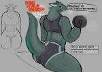  &lt;3 2022 anthro big_breasts big_butt blue_tongue breasts butt cleavage clothed clothing colored countershade_neck countershade_tail countershade_torso countershading dialogue dumbbell english_text exercise_clothing exercise_equipment eyebrows eyelashes fangs female green_body green_scales hi_res lizard looking_at_viewer muscular muscular_female orange_eyes reptile scales scalie sijimmy456 sitting solo sportswear talking_to_viewer text thick_thighs thigh_gap tongue weights 