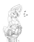  amputee anthro breasts chest_tuft disability female flinters fur genitals greyscale hair hi_res lagomorph leporid looking_down lucy_(northern-crosshair) mammal monochrome nude pussy rabbit scut_tail short_tail solo tuft 