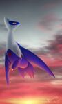  absurd_res ambiguous_gender bloominglynx blue_body blue_wings cloud feral front_view generation_3_pokemon glistening glistening_eyes hi_res latios legendary_pokemon looking_up nintendo pokemon pokemon_(species) red_eyes signature sky solo sunset video_games white_body wings 