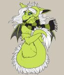  absurd_res dragon fluffdragon fluffy green hair hi_res horn mane scarf shy white_hair winter 