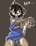  anthro bedding bell blanket brown_hair cute_expression domovoi_lazaroth dripping female female/female fluffy fluffy_tail green_eyes hair noodle_(domovoi_lazaroth) open_mouth simple_background tongue tongue_out young 