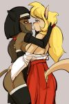  2019 accessory after_kiss ankama anthro anthro_on_anthro armwear asian_clothing bedroom_eyes black_clothing black_eyebrows black_gloves black_handwear black_legwear black_nose black_thigh_highs blonde_eyebrows blush blush_lines bodily_fluids bottomwear breasts brown_body brown_eyes brown_fur brown_hair callie_briggs clothed clothing colored_sketch crossover dbaru digital_media_(artwork) dofus domestic_cat east_asian_clothing ecaflip elbow_gloves embrace exposed_breasts eye_contact eyebrows eyelashes felid feline felis female female/female freckles fur gloves green_eyes hair hair_accessory hairband hakama hand_on_back hand_on_butt handwear hanna-barbera head_grab japanese_clothing legwear long_hair looking_at_another mammal medium_breasts miranda_(wakfu) narrowed_eyes nun nun_habit nun_outfit open_mouth partially_clothed pink_nose ponytail red_bottomwear red_clothing red_hairband red_hakama saliva saliva_string seductive shrine_maiden side_view sketch standing swat_kats tan_body tan_fur thigh_highs tongue tongue_out topwear touching_hair video_games wakfu white_clothing white_haori white_topwear 