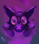  absurd_res anthro big_eye canid canine clothing foggy fox gas_mask gradient_background headshot_portrait hi_res long_ears male mammal mask narrowed_eyes portrait psycheapple purple_clothing rubber simple_background solo squint thin_eyebrows 
