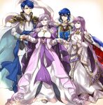  2boys 2girls armor blue_eyes blue_hair cape deirdre_(fire_emblem) dress family father_and_son fire_emblem fire_emblem:_genealogy_of_the_holy_war fire_emblem_heroes fur_collar headband holding_hands julia_(fire_emblem) long_hair mother_and_daughter mother_and_son multiple_boys multiple_girls pauldrons purple_eyes purple_hair sandals seliph_(fire_emblem) shoulder_armor sigurd_(fire_emblem) sword wavy_hair weapon yuki_cryp_a 