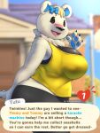  2022 4_fingers aeonspassed animal_crossing anthro black_nose blurred_background clothed clothing dialogue digital_media_(artwork) english_text eyebrows female fingers fur hair hi_res mammal nintendo open_mouth outside solo text tutu_(animal_crossing) ursid video_games 