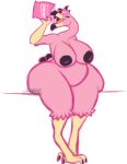  avian belly big_belly big_breasts bird breasts curvy_figure eating eyeliner flamingo happy hi_res huge_breasts inverted_nipples makeup nipples overweight voluptuous weight_gain wide_hips 