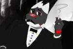  anthro boratthederg_(character) clothing dragon facial_hair hi_res horn lordlcarlo_(artist) male male/male mustache scalie scarface_(1983) smoke suit 