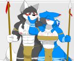  absurd_res anthro avian beak bird breasts canid canine canis clothed clothing domestic_dog duo female fur hair hi_res hybrid kyle_furs kyle_furs_(kyle_furs) lucy_shine_(kyle_furs) male male/female mammal simple_background smile tribal wolf 