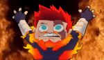 1boy animated animated_gif arms_up beard blue_eyes boku_no_hero_academia endeavor_(boku_no_hero_academia) facial_hair fiery_hair fingerless_gloves fire gloves lowres male_focus meme mustache no_pupils parody_request red_hair scar scar_across_eye short_hair solo spiked_hair stormcallart upper_body wide-eyed 