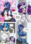  anthro anthrofied areola big_breasts blush breasts clothing colgate_(mlp) comic dialogue english_text equid equine female friendship_is_magic group hasbro hi_res horn humor mammal my_little_pony nipple_piercing nipples nude pia-sama piercing rarity_(mlp) text trio undressing unicorn vinyl_scratch_(mlp) 