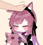  :&gt; animal_ear_fluff animal_ears bangs blush button_eyes cat_ears collar fangs frilled_hairband frilled_straps frills gradient_hair hairband heterochromia holding holding_stuffed_toy indie_virtual_youtuber light_purple_hair long_hair mikeneko_(utaite) multicolored_hair niconico pink_hair pon-chan_(mikeneko) sakana_(saka11205) sidelocks simple_background stuffed_toy virtual_youtuber 