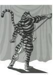  anthro big_penis butt curtains felid genitals hi_res holding_object humanoid male mammal muscular muscular_male pantherine penis rear_view solo striped_body stripes sudonym thick_thighs tiger 