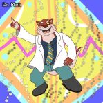  2022 anthro berryrpgmakerb biped bottomwear brok_the_investigator clothing dancing dr._mink humanoid_hands male mammal mink mustelid musteline necktie one_eye_closed pants shirt solo topwear true_musteline video_games 