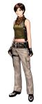  1girl artist_request black_footwear black_gloves brown_hair fingerless_gloves full_body gloves green_shirt grey_pants highres holster non-web_source pants rebecca_chambers resident_evil resident_evil_0 shirt shoes short_hair shoulder_holster simple_background sleeveless sleeveless_shirt solo source_request white_background 