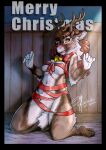  absurd_res bell capreoline cervid christmas english_text female gift hair hi_res holidays humanoid kui_lin_chen mammal reindeer ribbons solo text 