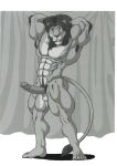  anthro armpit_hair big_penis body_hair claws curtains felid genitals hi_res humanoid lion male mammal mane muscular muscular_male pantherine penis solo sudonym tail_tuft tuft 
