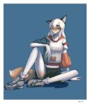  absurd_res anthro canid canine clothing female fox fur gfox404 hair hi_res mammal solo white_body white_fur white_hair yellow_body yellow_eyes yellow_fur 