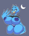  anthro areola avian beak big_breasts bird blue_areola blue_eyes blue_nipples bra breasts clothing crescent_moon female hi_res hollydaysheep huge_breasts huge_thighs looking_at_viewer meme moon nipples non-mammal_breasts smile solo thick_thighs thong tweetfur twitter underwear 