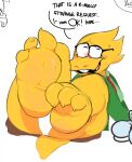  2022 3_toes alphys anthro blush bodily_fluids buckteeth clothing deltarune embarrassed eyewear feet female foot_focus glasses hi_res humanoid_feet lizard panties reptile scales scalie simple_background sitting soles solo sweat sweaty_feet teeth toes twistedfurby undertale_(series) underwear upskirt video_games white_background yellow_body yellow_scales 
