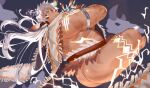  1boy animal_ears arm_tattoo ass bara closed_mouth cow_boy cow_ears cow_horns dyzd1 fiery_horns forked_eyebrows glowing_horns highres horns large_pectorals leg_tattoo male_focus muscular muscular_male nude pectorals short_hair solo tattoo thick_eyebrows tokyo_afterschool_summoners wakan_tanka wakan_tanka_mugen white_hair 